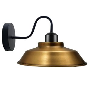 Retro industrielle væglampe E27 indendørs lampe Metal Shell skærm Gul messing